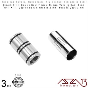 316L Çelik Mıknatıslı Kilit (Klips) - 3 mm Yuvalı 15 ve 15,5 x 5 ve 7 mm / 1 Adet