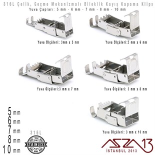 316L Çelik - Geçmeli Kapama Kilit (Klips)  - 3x5, 3x6, 3x7, 3x8, 3x10 mm Yuva Çaplı / 1 Adet