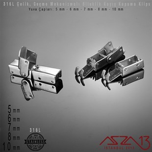 316L Çelik - Geçmeli Kapama Kilit (Klips)  - 3x5, 3x6, 3x7, 3x8, 3x10 mm Yuva Çaplı / 1 Adet