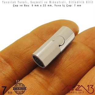 316L Çelik Mıknatıslı ve Geçmeli Kilit (Klips) - 7 mm Yuvalı 22x9 mm / 1 Adet