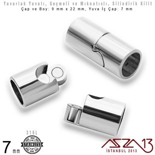 316L Çelik Mıknatıslı ve Geçmeli Kilit (Klips) - 7 mm Yuvalı 22x9 mm / 1 Adet