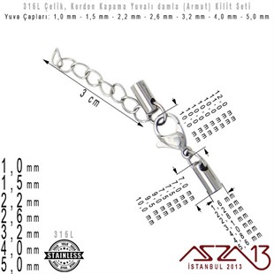 316L Çelik Kapsül Kapama Kilit (Klips) Seti - 1,0/1,5/2,2/2,6/3,2/4,0/5,0 mm Yuva Çaplı / 1 Set