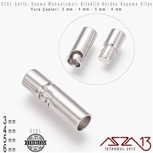316L Çelik - 3,4,5 ve 6  mm Yuva Çaplı Kordon Kapama Kilit / 1 Adet