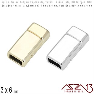 Açık Altın ve Rodyum Kaplama Mıknatıslı Kilit (Klips) - 3x6 mm Yuvalı 17,5 x 8,5 mm / 1 Adet