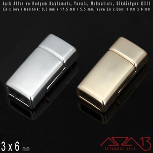 Açık Altın ve Rodyum Kaplama Mıknatıslı Kilit (Klips) - 3x6 mm Yuvalı 17,5 x 8,5 mm / 1 Adet