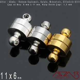 Altın, Gümüş ve Rodyum Kaplama Mıknatıslı Kilit (Klips) - Kulplu 11 x 6 mm / 1 Adet