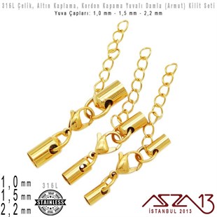 Altın Kaplamalı 316L Çelik Kapsül Kapama Kilit (Klips) Seti - 1,0/1,5/2,2 mm Yuva Çaplı / 1 Set