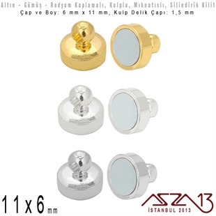 Altın, Gümüş ve Rodyum Kaplama Mıknatıslı Kilit (Klips) - Kulplu 11 x 6 mm / 1 Adet
