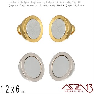 Altın ve Rodyum Kaplama Mıknatıslı Top Kilit (Klips) - Kulplu 12 x 6 mm / 1 Adet