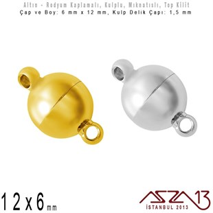 Altın ve Rodyum Kaplama Mıknatıslı Top Kilit (Klips) - Kulplu 12 x 6 mm / 1 Adet