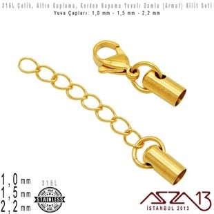 Altın Kaplamalı 316L Çelik Kapsül Kapama Kilit (Klips) Seti - 1,0/1,5/2,2 mm Yuva Çaplı / 1 Set