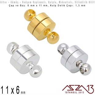 Altın, Gümüş ve Rodyum Kaplama Mıknatıslı Kilit (Klips) - Kulplu 11 x 6 mm / 1 Adet