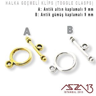 Antik Altın ve Gümüş Kaplamalı, 9 mm Halka Geçmeli Kilit / Paket İçeriği 1 Set