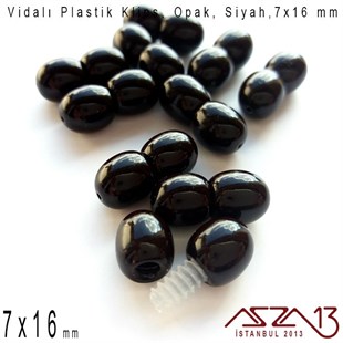 Plastik Vidalı Boncuk Kilit (Klips) - Opak Siyah - 16x7 mm / 1 Adet