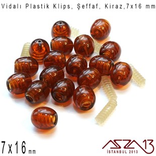 Plastik Vidalı Boncuk Kilit (Klips) - Şeffaf Kiraz - 16x7 mm / 1 Adet