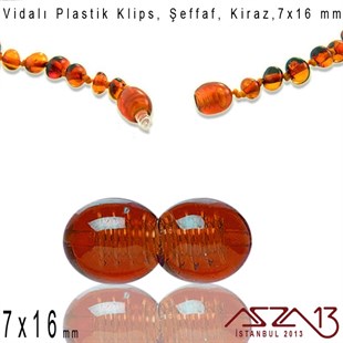 Plastik Vidalı Boncuk Kilit (Klips) - Şeffaf Kiraz - 16x7 mm / 1 Adet