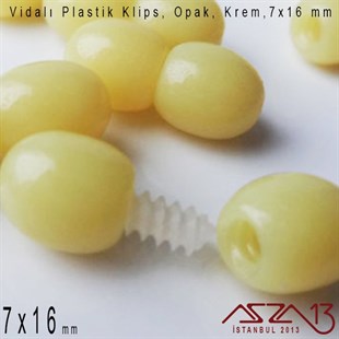 Plastik Vidalı Boncuk Kilit (Klips) - Opak Krem - 16x7 mm / 1 Adet