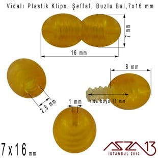 Plastik Vidalı Boncuk Kilit (Klips) - Şeffaf Buzlu Amber - 16x7 mm / 1 Adet
