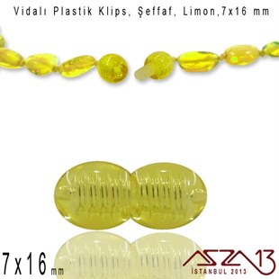 Plastik Vidalı Boncuk Kilit (Klips) - Şeffaf Limon - 16x7 mm / 1 Adet