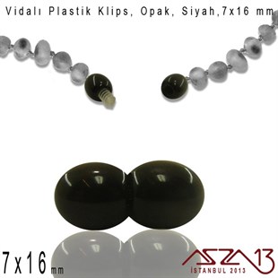 Plastik Vidalı Boncuk Kilit (Klips) - Opak Siyah - 16x7 mm / 1 Adet