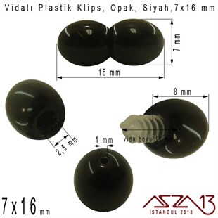Plastik Vidalı Boncuk Kilit (Klips) - Opak Siyah - 16x7 mm / 1 Adet
