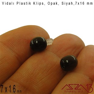 Plastik Vidalı Boncuk Kilit (Klips) - Opak Siyah - 16x7 mm / 1 Adet