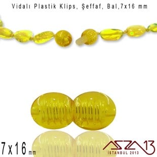 Plastik Vidalı Boncuk Kilit (Klips) - Şeffaf Bal - 16x7 mm / 1 Adet