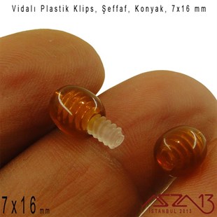 Plastik Vidalı Boncuk Kilit (Klips) - Şeffaf Konyak - 16x7 mm / 1 Adet