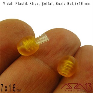 Plastik Vidalı Boncuk Kilit (Klips) - Şeffaf Buzlu Amber - 16x7 mm / 1 Adet
