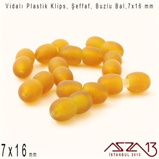 Plastik Vidalı Boncuk Kilit (Klips) - Şeffaf Buzlu Amber - 16x7 mm / 1 Adet