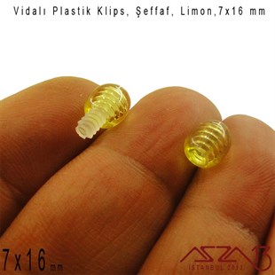 Plastik Vidalı Boncuk Kilit (Klips) - Şeffaf Limon - 16x7 mm / 1 Adet