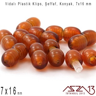 Plastik Vidalı Boncuk Kilit (Klips) - Şeffaf Konyak - 16x7 mm / 1 Adet