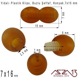 Plastik Vidalı Boncuk Kilit (Klips) - Şeffaf Buzlu Konyak - 16x7 mm / 1 Adet
