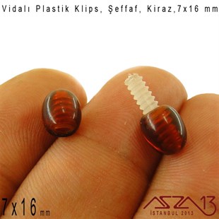 Plastik Vidalı Boncuk Kilit (Klips) - Şeffaf Kiraz - 16x7 mm / 1 Adet