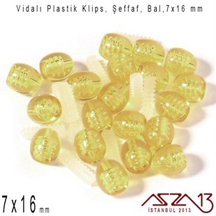 Plastik Vidalı Boncuk Kilit (Klips) - Şeffaf Bal - 16x7 mm / 1 Adet