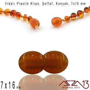 Plastik Vidalı Boncuk Kilit (Klips) - Şeffaf Konyak - 16x7 mm / 1 Adet