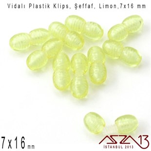 Plastik Vidalı Boncuk Kilit (Klips) - Şeffaf Limon - 16x7 mm / 1 Adet