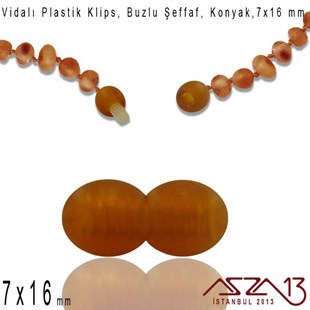Plastik Vidalı Boncuk Kilit (Klips) - Şeffaf Buzlu Konyak - 16x7 mm / 1 Adet