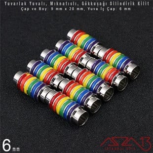 Rodyum Kaplama Mıknatıslı Kilit (Klips) - Gökkuşağı - 6 mm Yuvalı 20x9 mm / 1 Adet