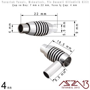 Rodyum Kaplamalı Yivli Mıknatıslı Kilit (Klips) - 4 mm Yuvalı 22x9 mm / 1 Adet