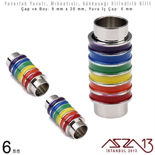 Rodyum Kaplama Mıknatıslı Kilit (Klips) - Gökkuşağı - 6 mm Yuvalı 20x9 mm / 1 Adet