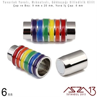 Rodyum Kaplama Mıknatıslı Kilit (Klips) - Gökkuşağı - 6 mm Yuvalı 20x9 mm / 1 Adet