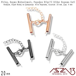 Şampanya Altın, Rodyum ve Siyah Rodaj Kaplama - Pirinç, Papağan Kilitli  20 mm Slider Kapama Seti / 1 Adet