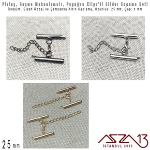 Şampanya Altın, Rodyum ve Siyah Rodaj Kaplama - Pirinç, Papağan Kilitli  25 mm Slider Kapama Seti / 1 Adet