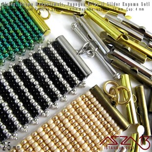 Şampanya Altın, Rodyum ve Siyah Rodaj Kaplama - Pirinç, Papağan Kilitli  25 mm Slider Kapama Seti / 1 Adet