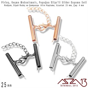 Şampanya Altın, Rodyum ve Siyah Rodaj Kaplama - Pirinç, Papağan Kilitli  25 mm Slider Kapama Seti / 1 Adet