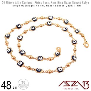 30 Mikron Altın Kaplama - Pirinç ve Mine Malzeme - 48 cm Klipsli Nazar Boncuk Kolye