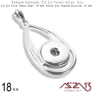 Rodyum Kaplama - 18 mm Çıt Çıt Yuvalı - Klipsli Kolye Ucu