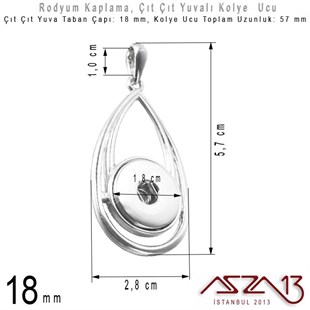 Rodyum Kaplama - 18 mm Çıt Çıt Yuvalı - Klipsli Kolye Ucu