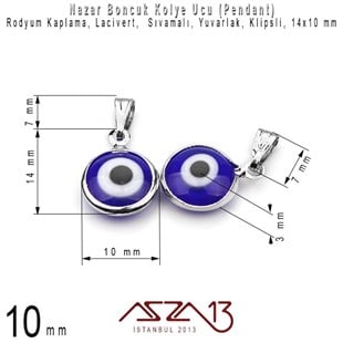 Rodyum Kaplamalı - 10 mm, Yuvarlak, Klipsli - Epoksi Nazar Boncuk Kolye Ucu (Pendant) / 1 Adet